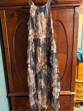 Floral Polka Dot Maxi Dress - Navy, Blush & Cream